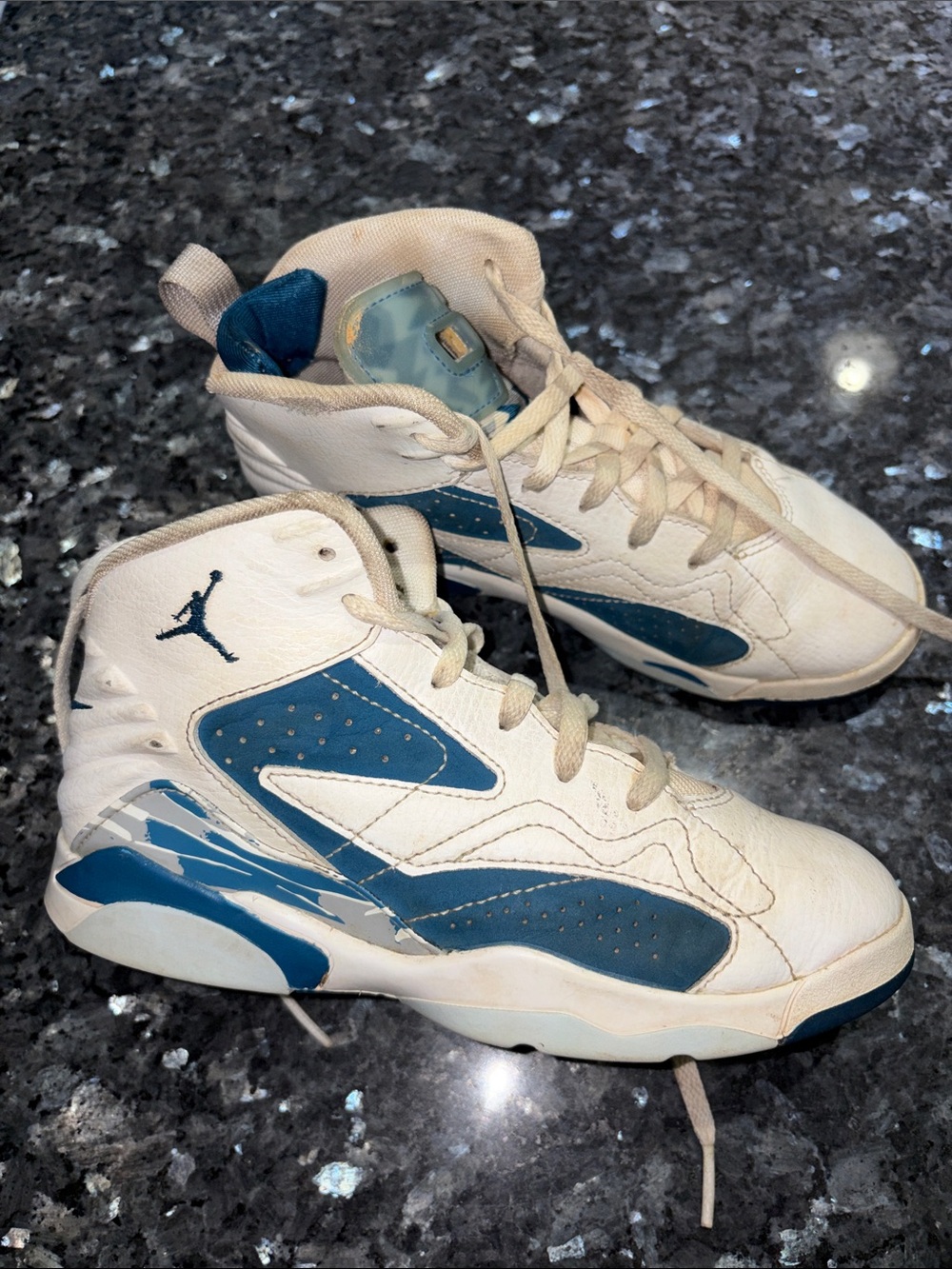 Boys Jordan Kids High-Top Sneakers in White and Teal